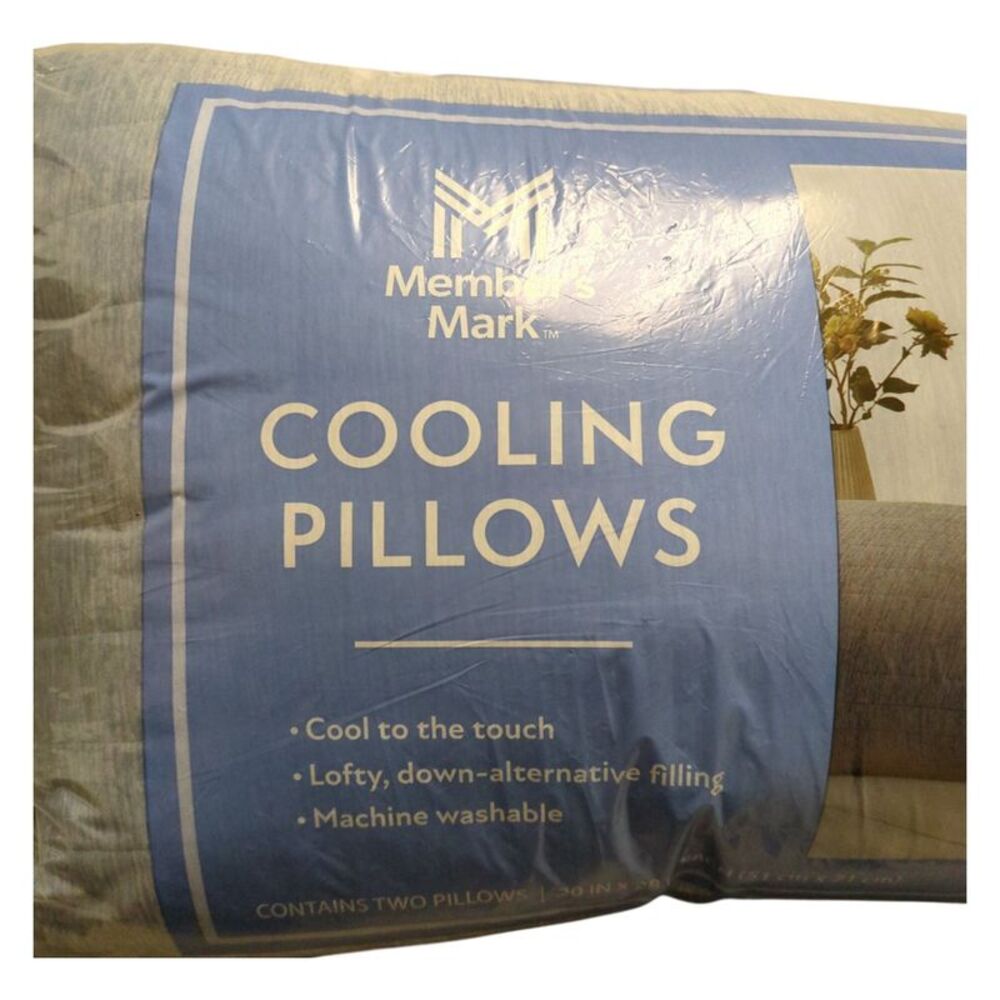 Member's Mark Down Alternative Cooling Touch Bed Pillows, 2 Pack, Blue - Picture 2 of 2